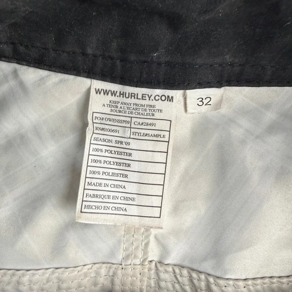Hurley Men's Black White Plaid Board Shorts Size 32 Cargo Pocket Swim Trunks